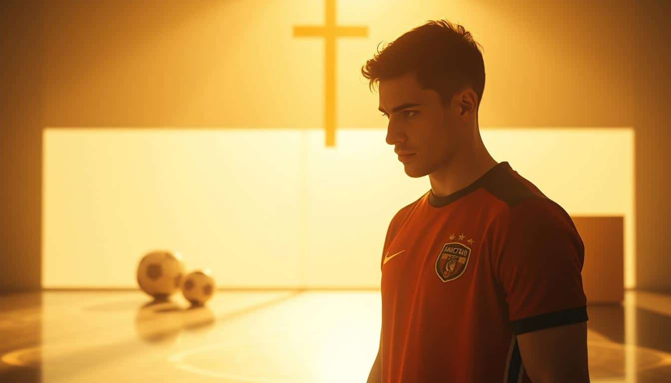 Ritual effectiveness assessment: A meticulously staged scene, capturing the concentrated focus and introspective study of a soccer player as they assess the impact and efficacy of their pre-game rituals. Bathed in warm, golden light, the player stands amidst a minimalist, reflective space, surrounded by abstract shapes and geometric patterns that evoke a sense of ritualistic symbolism. The composition emphasizes the player's intense gaze, their body language conveying a deep contemplation of the subtle nuances and intangible benefits of their preparatory routines. The overall atmosphere is one of reverence, precision, and a profound understanding of the psychological and spiritual dimensions of athletic performance. Ritual effectiveness assessment: A meticulously staged scene, capturing the concentrated focus and introspective study of a soccer player as they assess the impact and efficacy of their pre-game rituals. Bathed in warm, golden light, the player stands amidst a minimalist, reflective space, surrounded by abstract shapes and geometric patterns that evoke a sense of ritualistic symbolism. The composition emphasizes the player's intense gaze, their body language conveying a deep contemplation of the subtle nuances and intangible benefits of their preparatory routines. The overall atmosphere is one of reverence, precision, and a profound understanding of the psychological and spiritual dimensions of athletic performance.